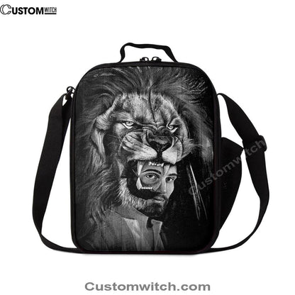 Jesus Lion Of Judah Black And White Lunch Bag, Christian Lunch Box For School, Picnic