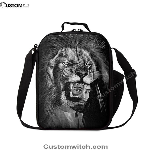 Jesus Lion Of Judah Black And White Lunch Bag, Christian Lunch Box For School, Picnic