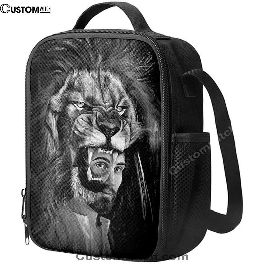 Jesus Lion Of Judah Black And White Lunch Bag, Christian Lunch Box For School, Picnic