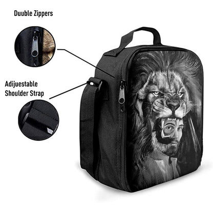 Jesus Lion Of Judah Black And White Lunch Bag, Christian Lunch Box For School, Picnic
