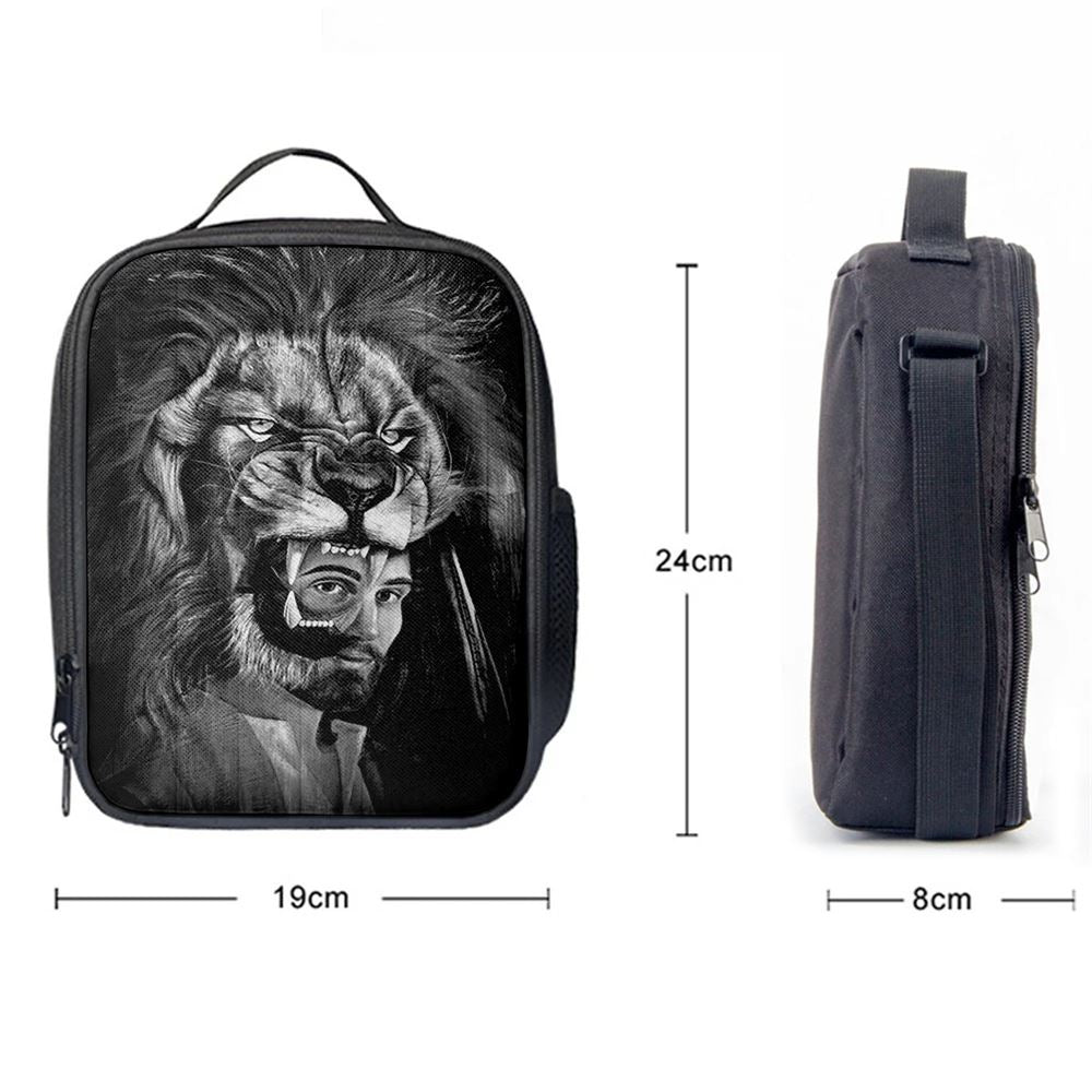 Jesus Lion Of Judah Black And White Lunch Bag, Christian Lunch Box For School, Picnic