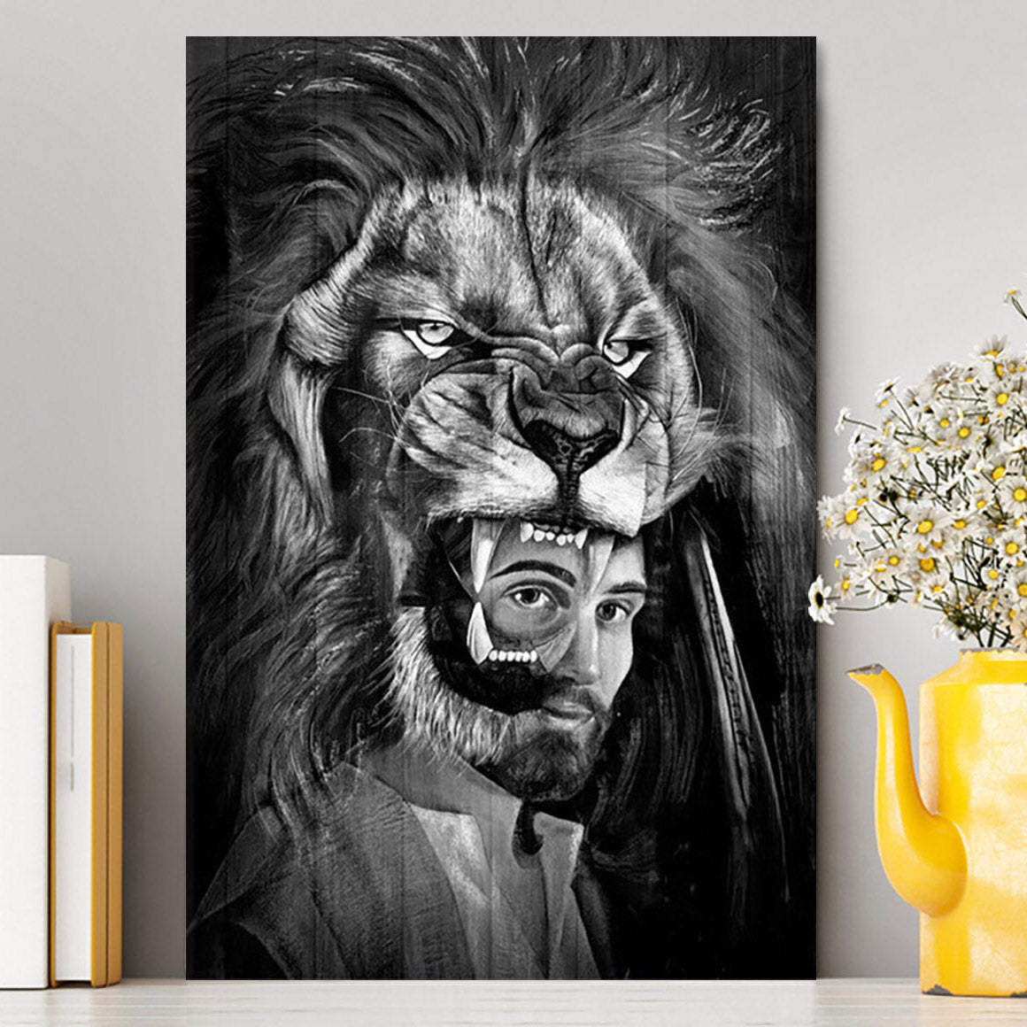 Jesus Lion Of Judah Black And White Wall Art Canvas - Jesus Portrait Canvas Prints - Christian Wall Art