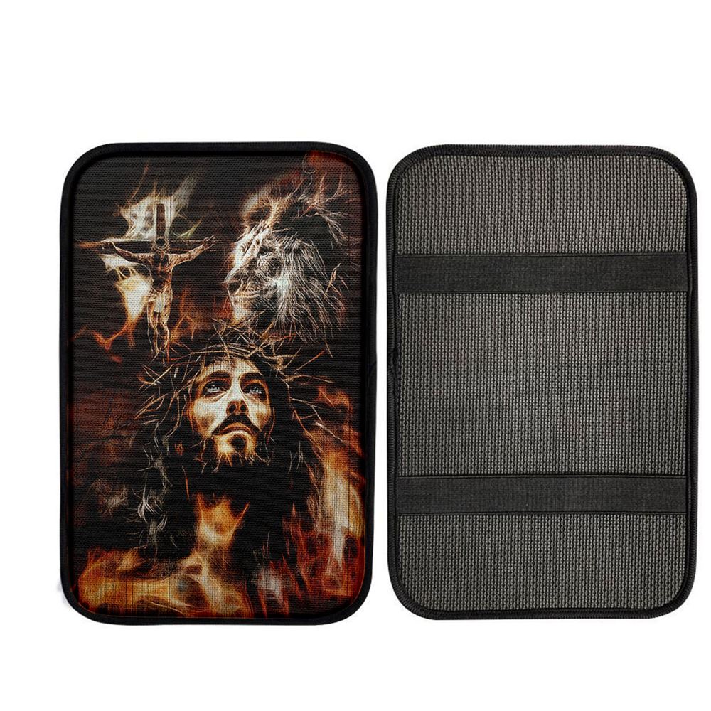 Jesus Lion Of Judah Car Armrest Pad - The Sacrifice Of Jesus Christ Car Armrest Pad, Christian Car Armrest Accessories