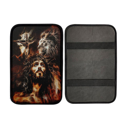 Jesus Lion Of Judah Car Armrest Pad - The Sacrifice Of Jesus Christ Car Armrest Pad, Christian Car Armrest Accessories