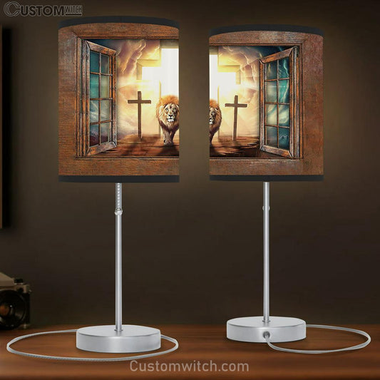 Jesus Lion Of Judah Cross Table Lamb Art - Christian Lamb Gift Decor - Bible Verse Table Lamb