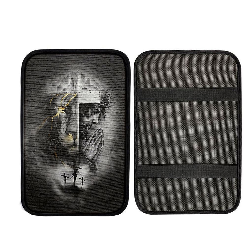 Jesus Lion Of Judah Cross Car Center Console Cover, Christian Car Armrest Accessories