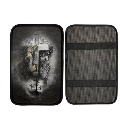 Jesus Lion Of Judah Cross Car Center Console Cover, Christian Car Armrest Accessories