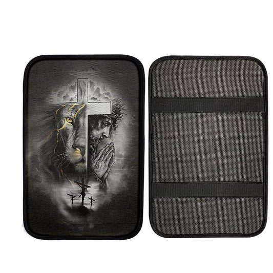 Jesus Lion Of Judah Cross Car Center Console Cover, Christian Car Armrest Accessories