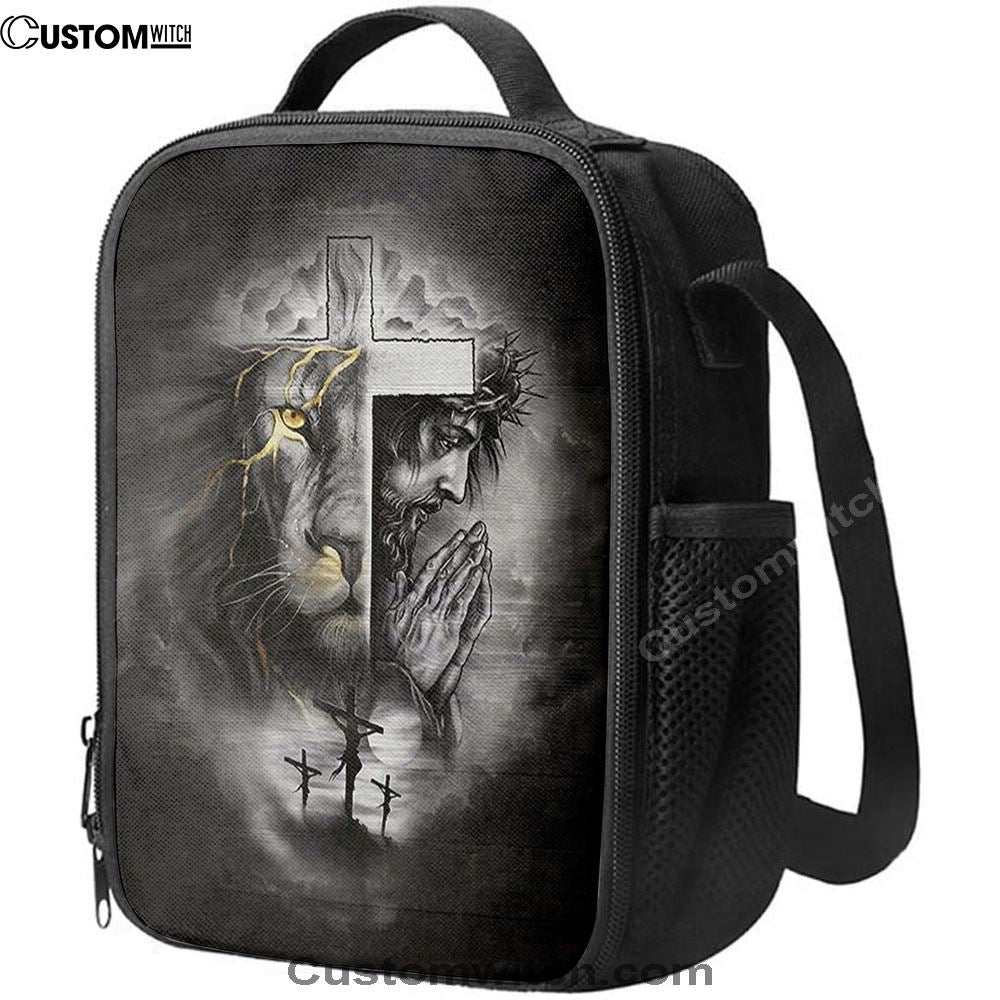 Jesus Lion Of Judah Cross Lunch Bag, Christian Lunch Box For School, Picnic