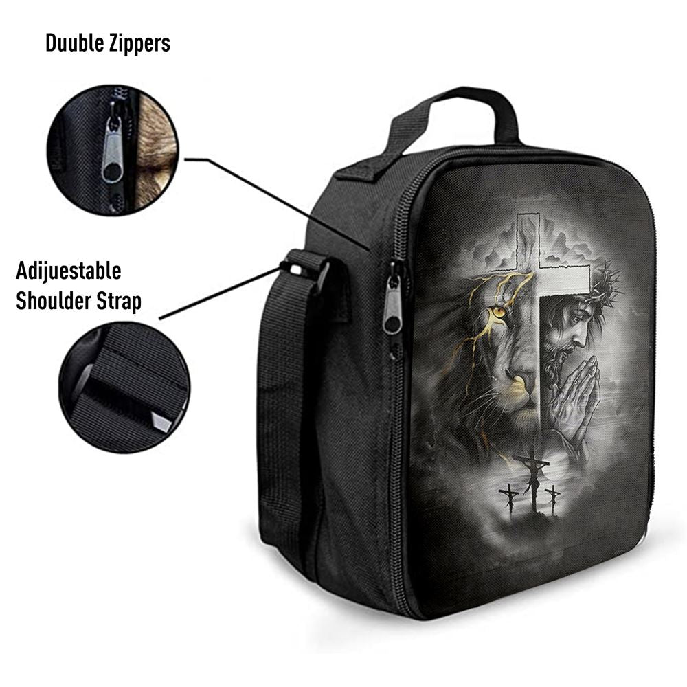 Jesus Lion Of Judah Cross Lunch Bag, Christian Lunch Box For School, Picnic