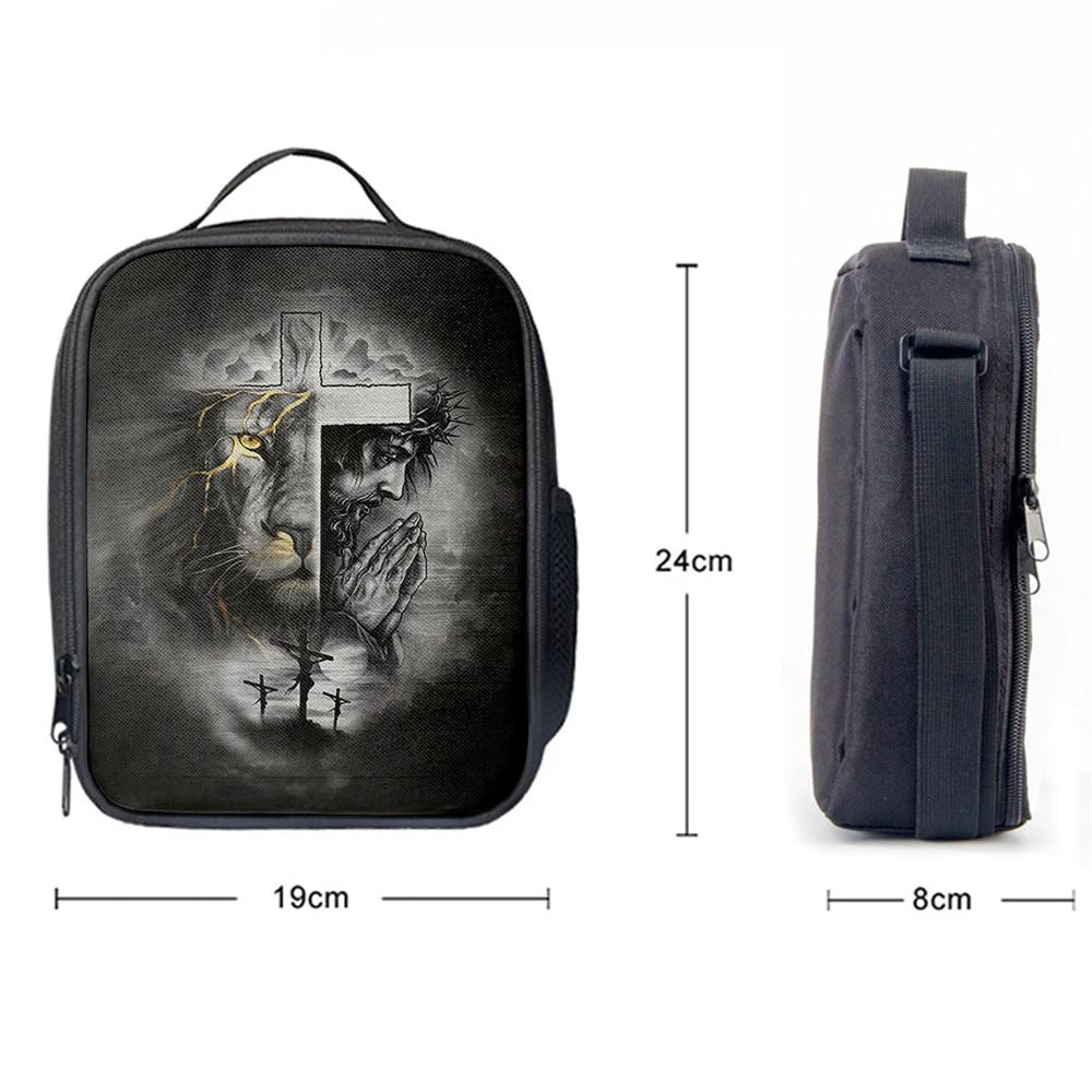 Jesus Lion Of Judah Cross Lunch Bag, Christian Lunch Box For School, Picnic