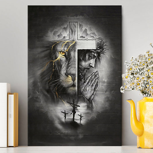 Jesus Lion Of Judah Cross Wall Art Canvas - Jesus Portrait Canvas Prints - Christian Wall Art