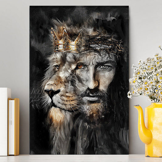 Jesus Lion Of Judah Crown Of Thorn Canvas Wall Art - Christian Canvas Prints - Bible Verse Canvas Art