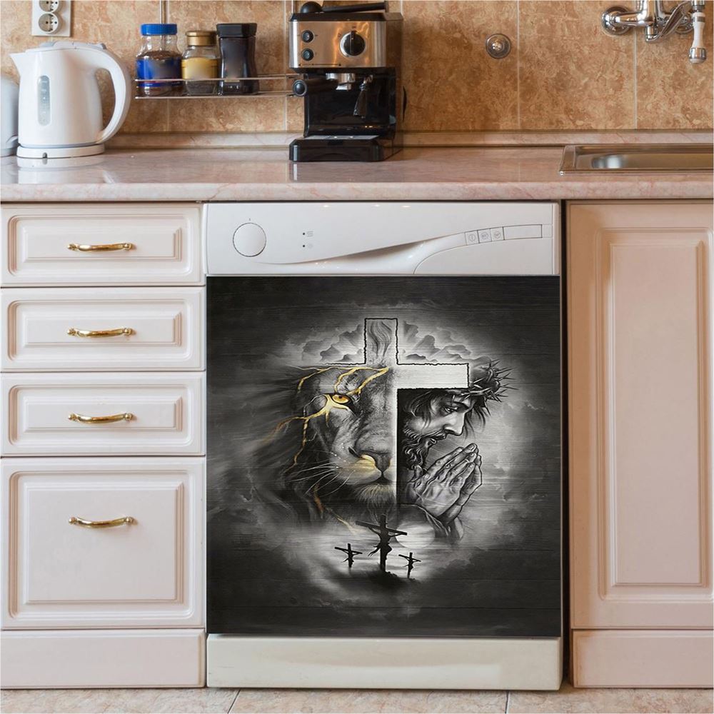 Jesus Lion Of Judah Crown Of Thorn Dishwasher Cover, Christian Dishwasher Stickers, Bible Verse Kitchen Decor