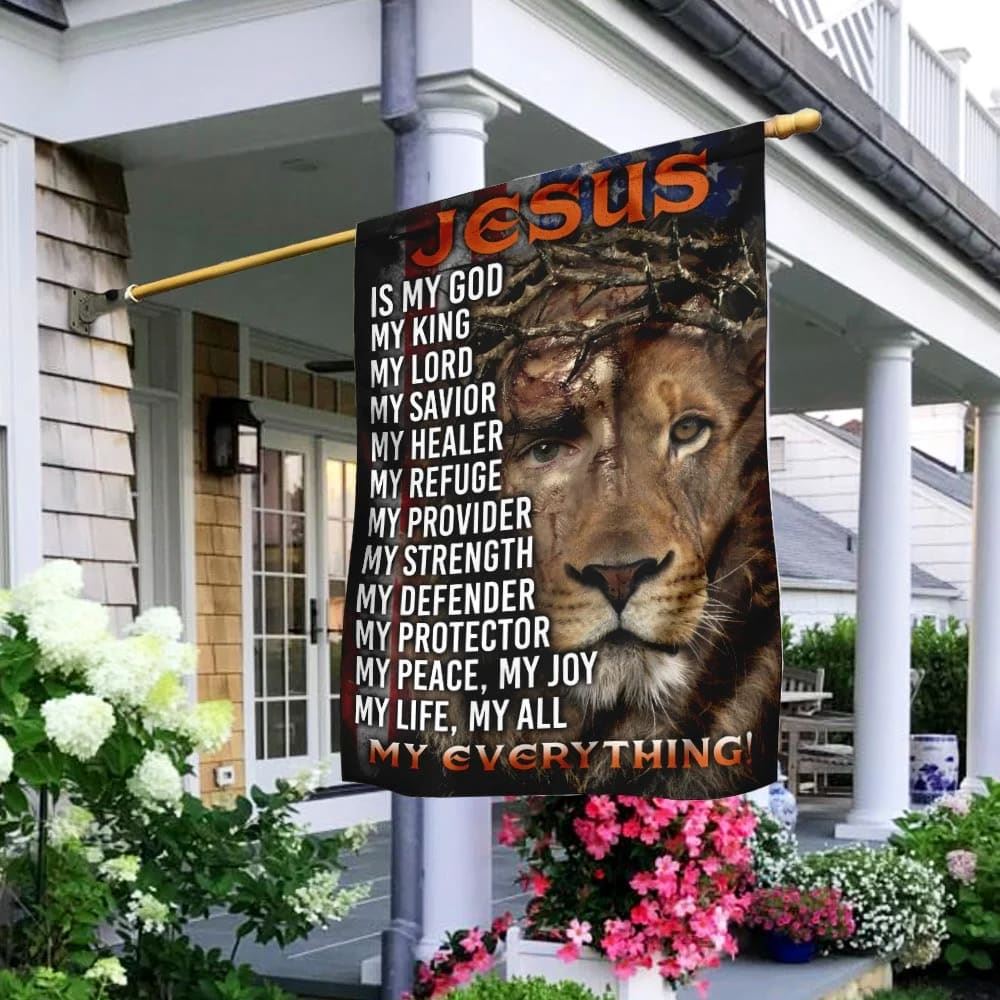 Jesus Lion Of Judah Jesus My Everything House Flags, Christian Flag, Scripture Flag, Garden Banner