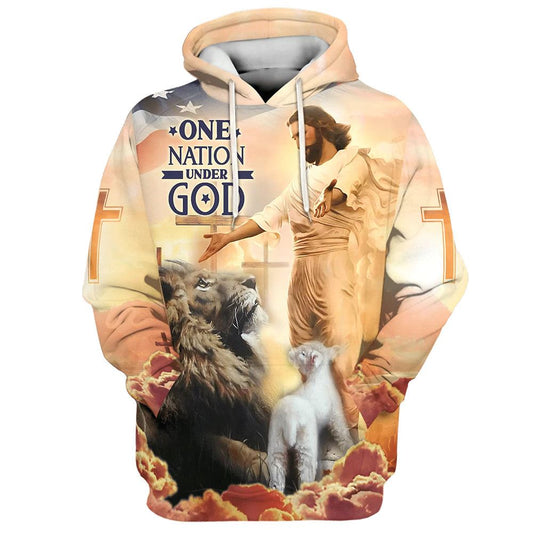 Jesus Lion Of Judah Lamb Of God One Nation Under God Hoodies Jesus Hoodie Men & Women, God 3D Printed Hoodie, Christian Apparel Hoodies