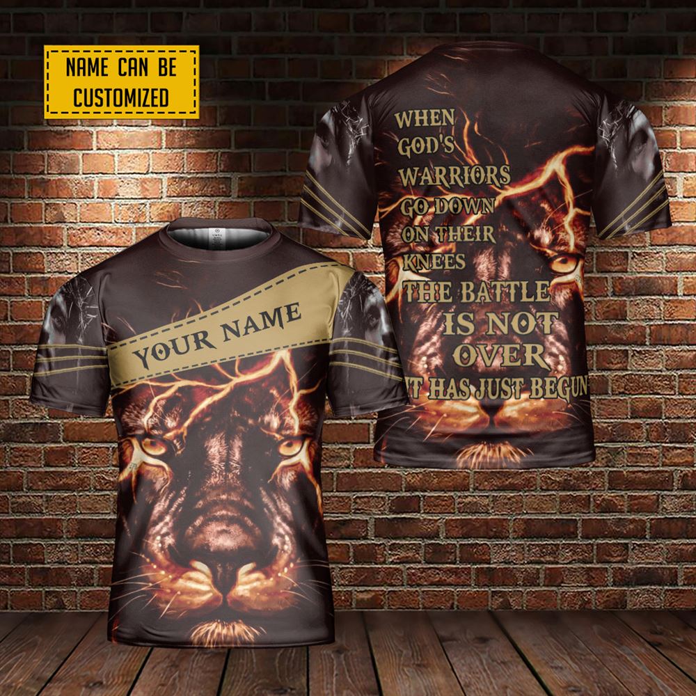 Jesus Lion Of Judah Lightning When God's Warrior Go Down On Their Knees All Over Print 3D T Shirt For Men And Women, Christian T-Shirt