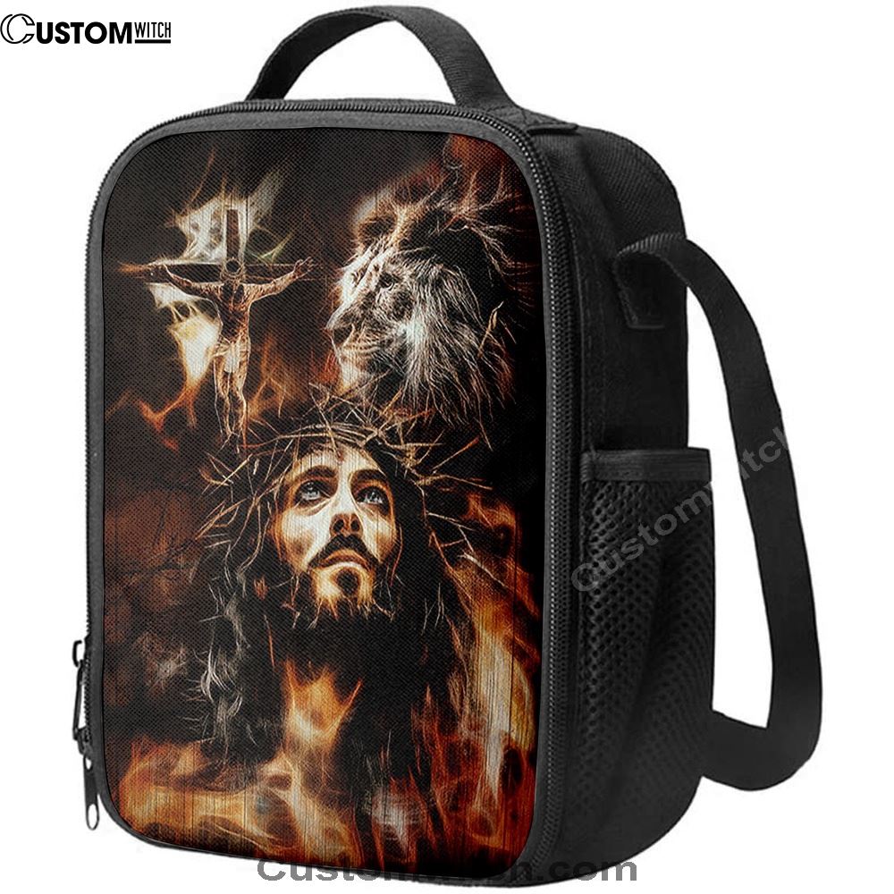 Jesus Lion Of Judah Lunch Bag - The Sacrifice Of Jesus Christ Lunch Bag, Christian Lunch Box For School, Picnic