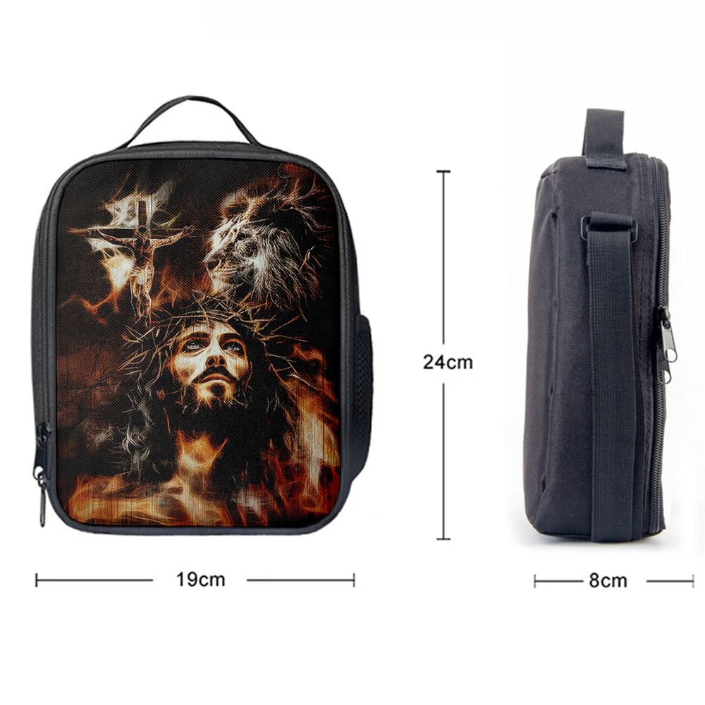 Jesus Lion Of Judah Lunch Bag - The Sacrifice Of Jesus Christ Lunch Bag, Christian Lunch Box For School, Picnic