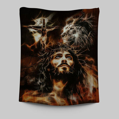 Jesus Lion Of Judah Tapestry - The Sacrifice Of Jesus Christ Tapestry - Christian Wall Art - Religious Home Decor