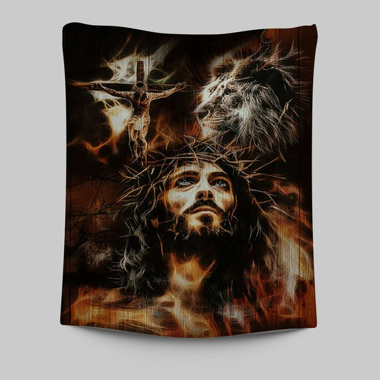 Jesus Lion Of Judah Tapestry - The Sacrifice Of Jesus Christ Tapestry - Christian Wall Art - Religious Home Decor