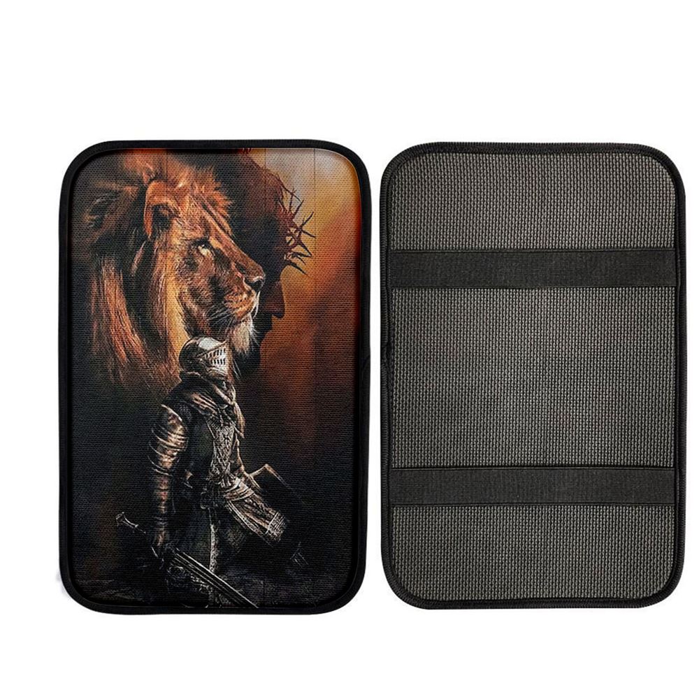 Jesus Lion Of Judah Warrior Car Center Console Cover - Lion Car Center Console Cover, God Car Armrest Accessories