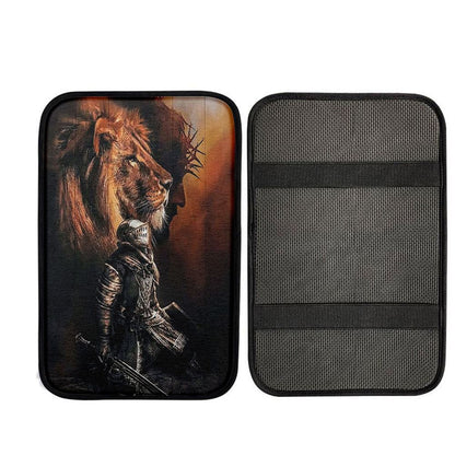 Jesus Lion Of Judah Warrior Car Center Console Cover - Lion Car Center Console Cover, God Car Armrest Accessories