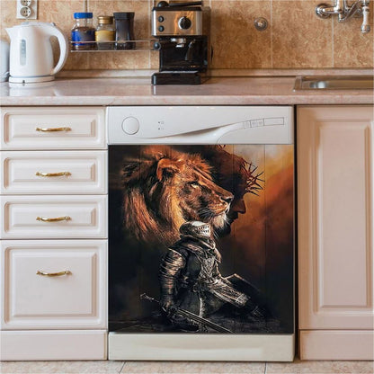 Jesus Lion Of Judah Warrior Dishwasher Cover, Lion Dishwasher Stickers, Christian Inspirational Kitchen Decor