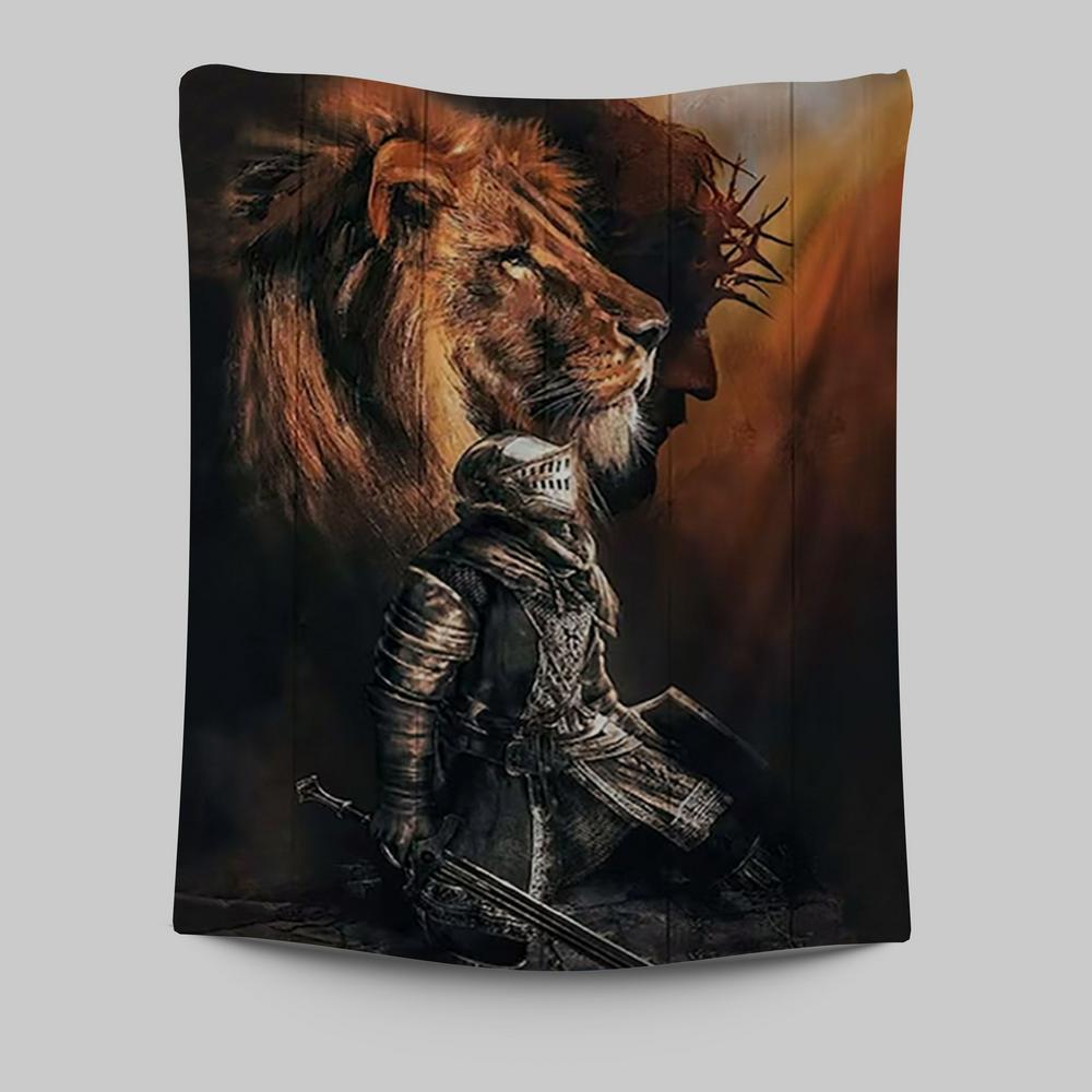 Jesus Lion Of Judah Warrior Tapestry Prints - Lion Tapestry Art - Christian Inspirational Tapestry