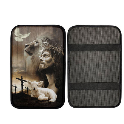Jesus Lion Sheep Cross Dove Car Center Console Cover, God Car Armrest Accessories