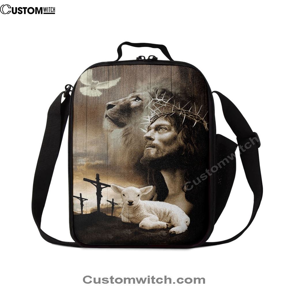 Jesus Lion Sheep Cross Dove Lunch Bag, Christian Lunch Box For School, Picnic