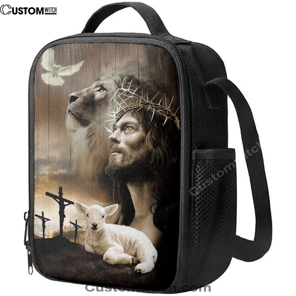 Jesus Lion Sheep Cross Dove Lunch Bag, Christian Lunch Box For School, Picnic