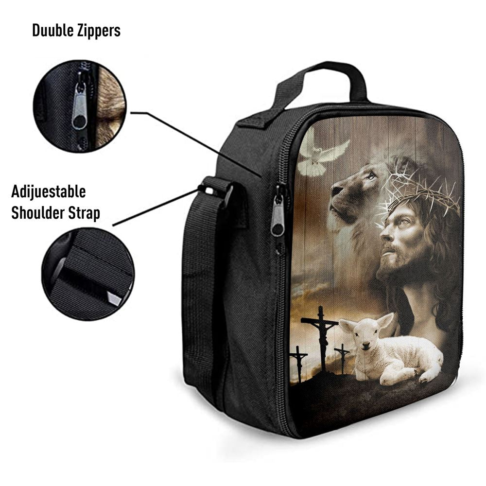 Jesus Lion Sheep Cross Dove Lunch Bag, Christian Lunch Box For School, Picnic
