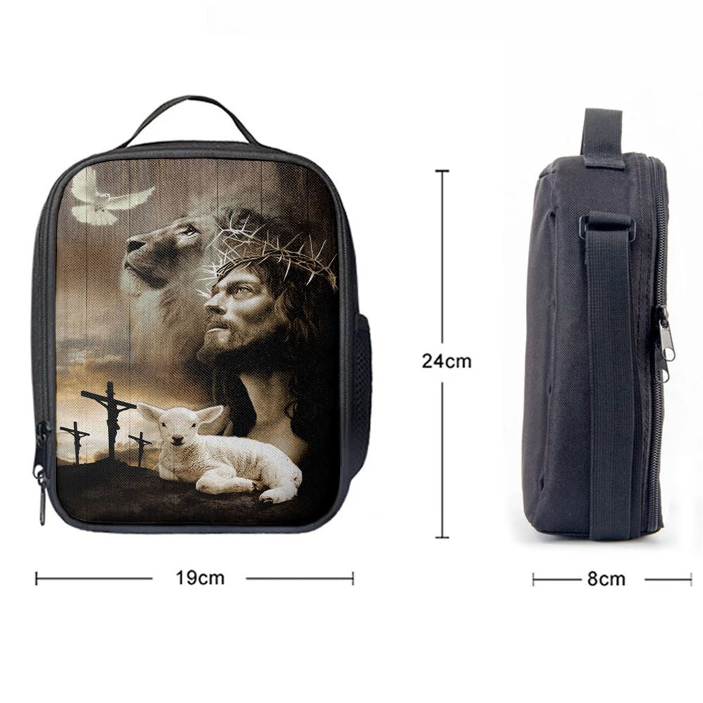 Jesus Lion Sheep Cross Dove Lunch Bag, Christian Lunch Box For School, Picnic