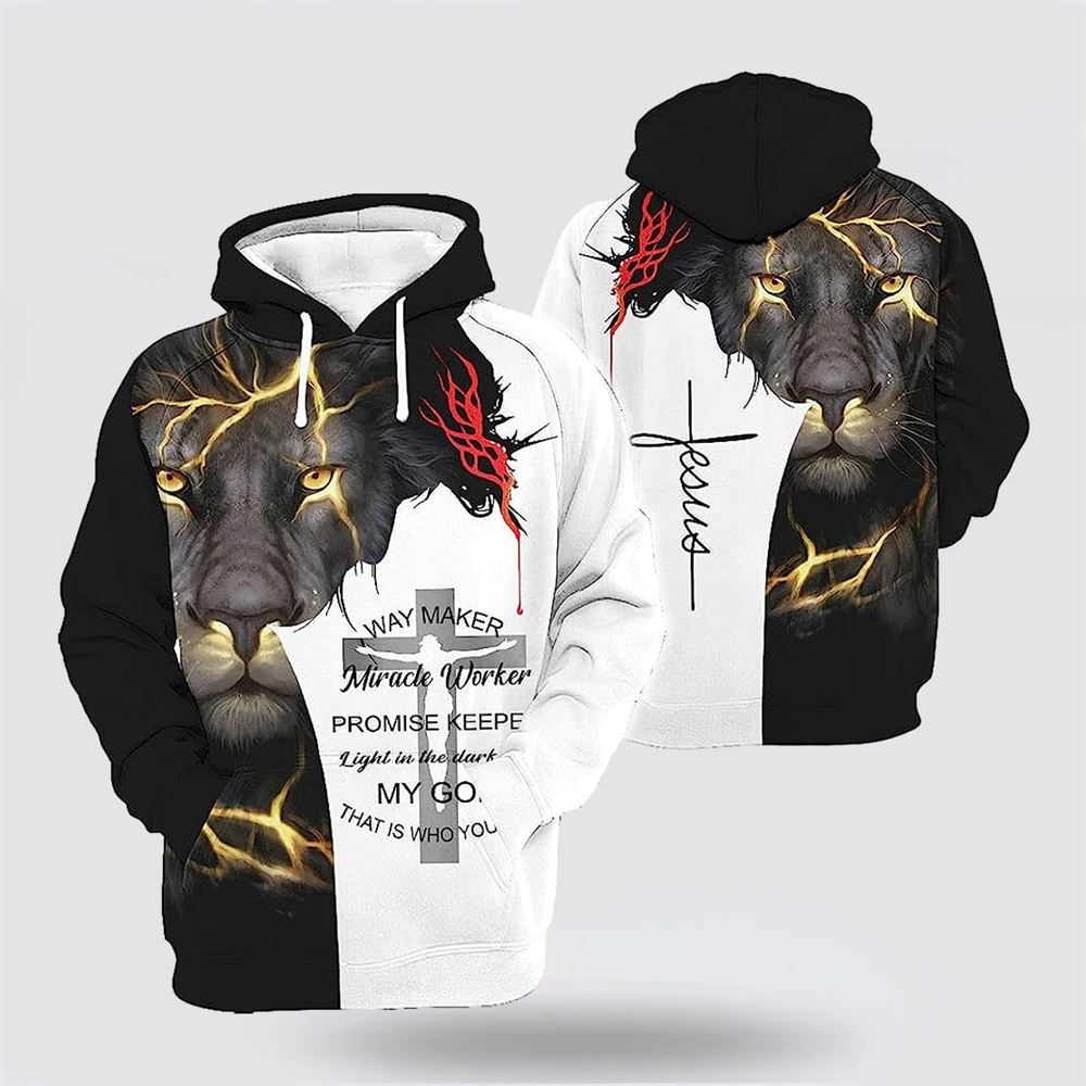 Jesus Lion Way Maker Miracle Worker 3D Hoodies For Women Men, God 3D Printed Hoodie, Christian Apparel Hoodies