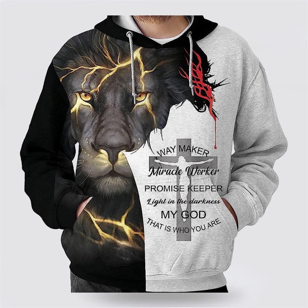 Jesus Lion Way Maker Miracle Worker 3D Hoodies For Women Men, God 3D Printed Hoodie, Christian Apparel Hoodies
