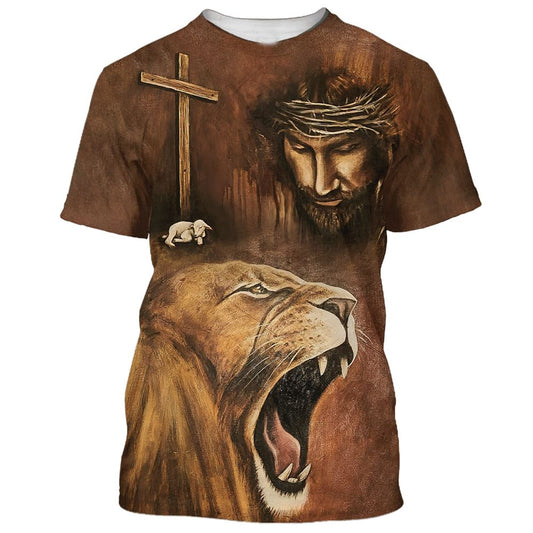 Jesus Lion With The Lamb All Over Print 3D T Shirt For Men And Women, Christian T-Shirt, Faith Shirt