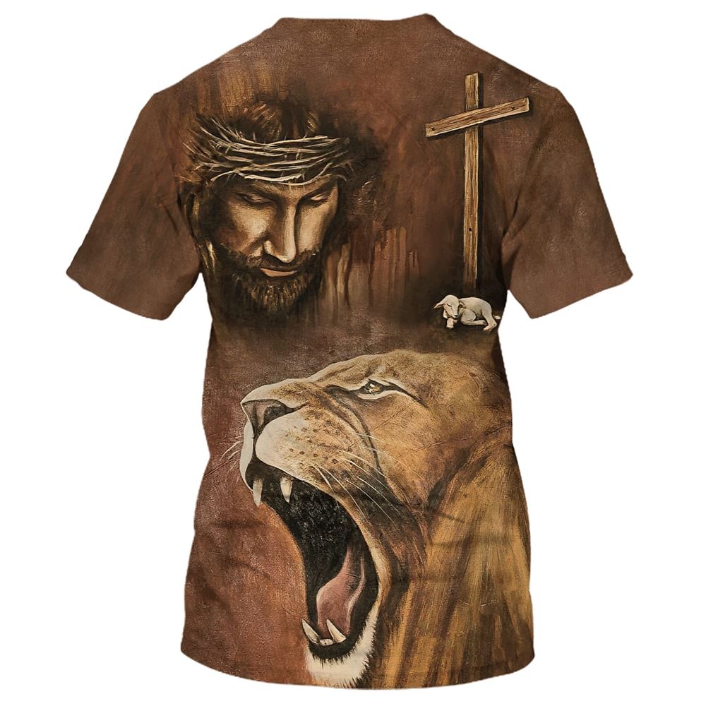 Jesus Lion With The Lamb All Over Print 3D T Shirt For Men And Women, Christian T-Shirt, Faith Shirt
