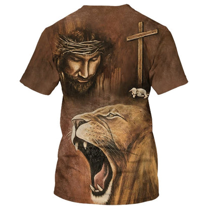 Jesus Lion With The Lamb All Over Print 3D T Shirt For Men And Women, Christian T-Shirt, Faith Shirt