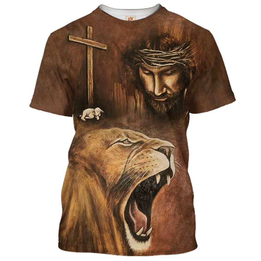 Jesus Lion With The Lamb All Over Print 3D T Shirt For Men And Women, Christian T-Shirt, Faith Shirt