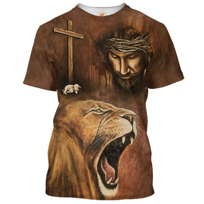 Jesus Lion With The Lamb All Over Print 3D T Shirt For Men And Women, Christian T-Shirt, Faith Shirt