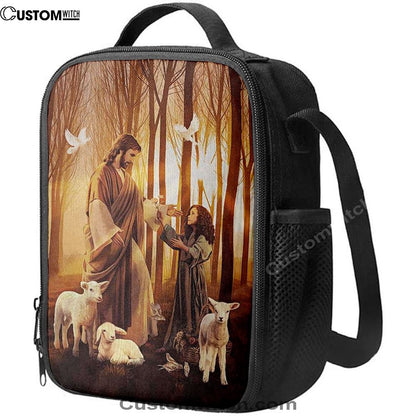 Jesus Little Girl Lamb Of God White Dove Lunch Bag, Christian Lunch Box For School, Picnic