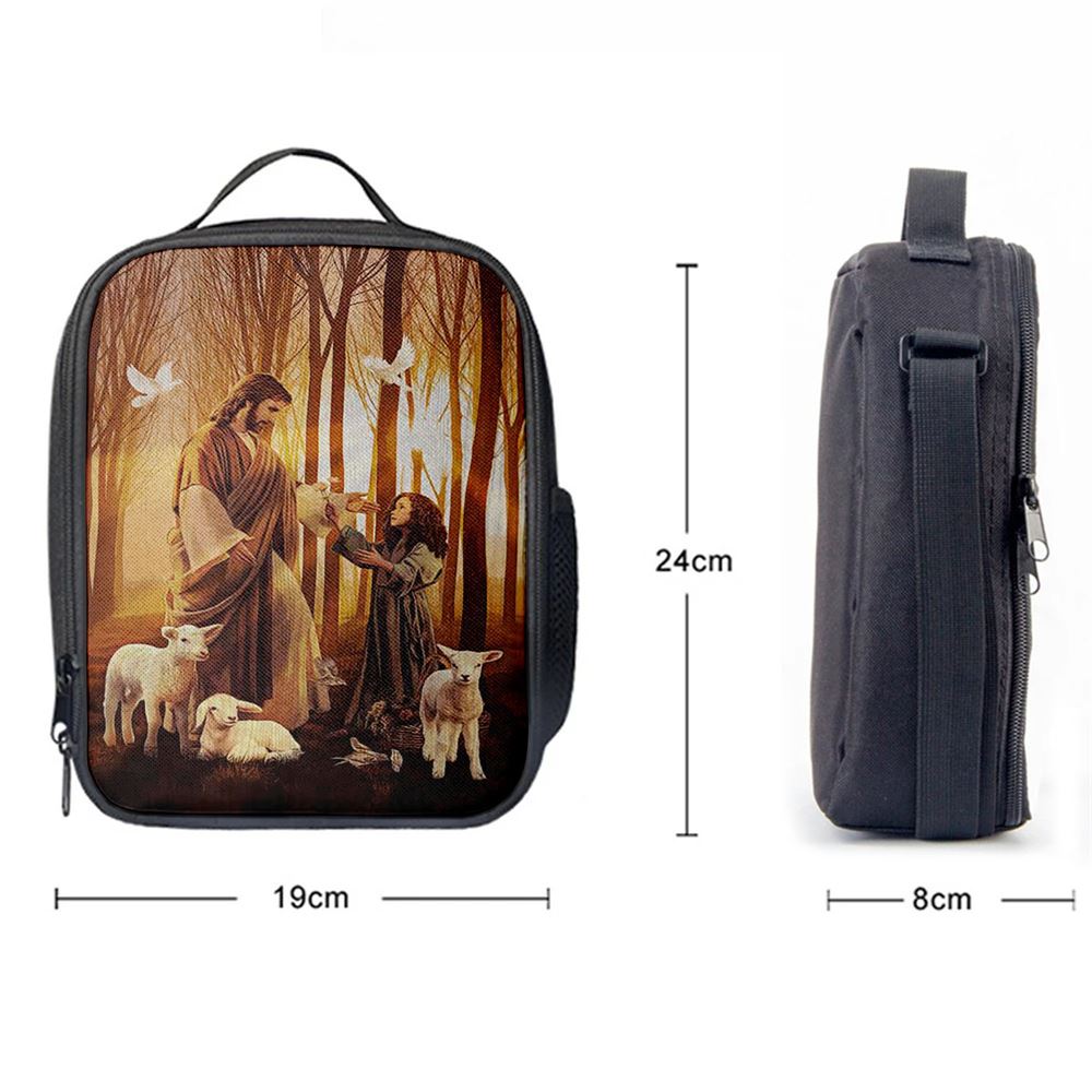 Jesus Little Girl Lamb Of God White Dove Lunch Bag, Christian Lunch Box For School, Picnic