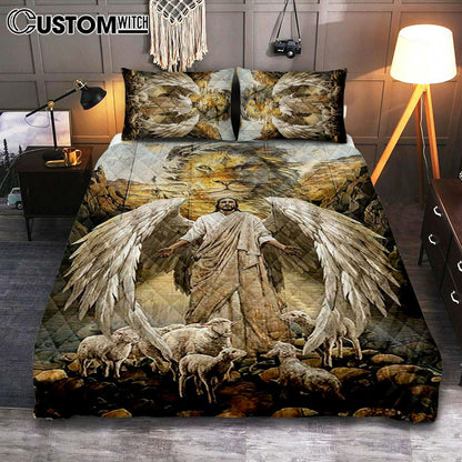 Jesus Lord Wings Lion Of Judah Lambs Of God Bedroom Quilt Bedding Set - Jesus Portrait Quilt Bedding Set Prints - Christian Bedroom