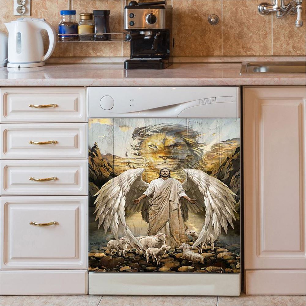 Jesus Lord Wings Lion Of Judah Lambs Of God Dishwasher Cover, Jesus Portrait Dishwasher Stickers, Christian Kitchen Decor
