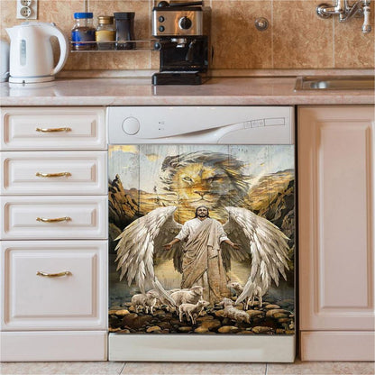 Jesus Lord Wings Lion Of Judah Lambs Of God Dishwasher Cover, Jesus Portrait Dishwasher Stickers, Christian Kitchen Decor