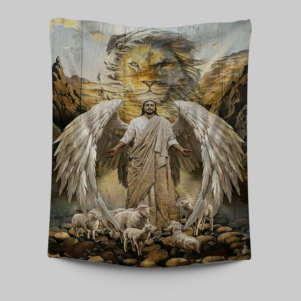Jesus Lord Wings Lion Of Judah Lambs Of God Wall Art Tapestry - Jesus Portrait Tapestry Prints - Christian Wall Art