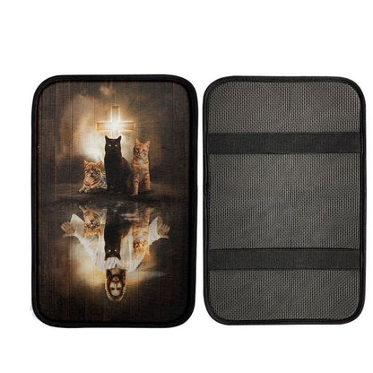 Jesus Lovely Cat Light Cross Car Center Console Cover, God Car Armrest Accessories