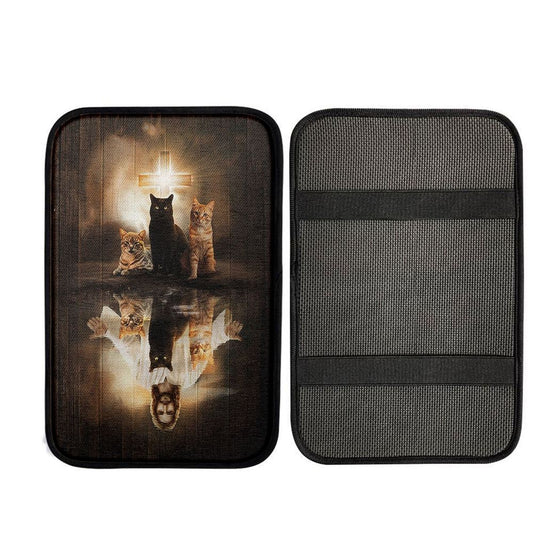 Jesus Lovely Cat Light Cross Car Center Console Cover, God Car Armrest Accessories