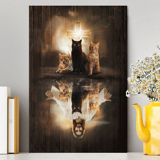 Jesus Lovely Cat Light Cross Wall Art Canvas - Jesus Portrait Canvas Prints - Christian Wall Art